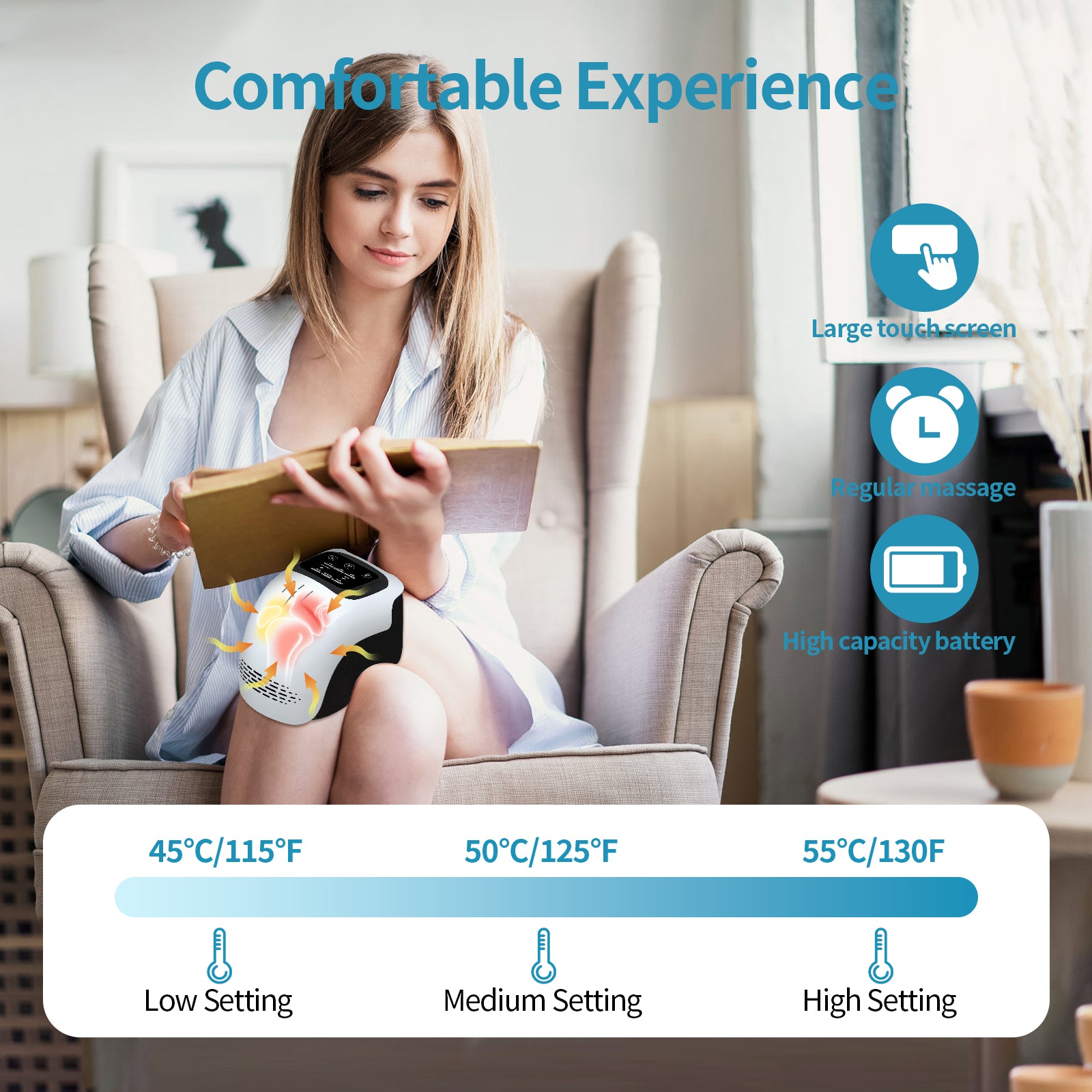 Rechargeable Heating Knee Massager for Pain Relief with Infrared Laser Vibration