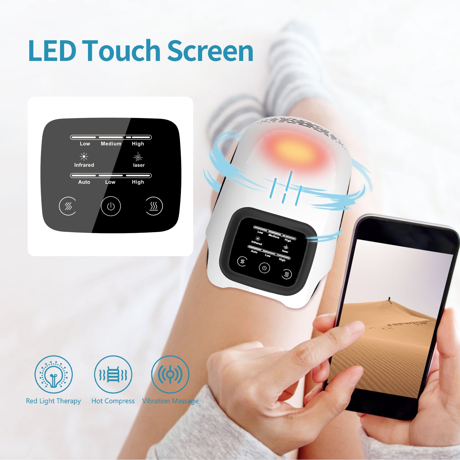 Rechargeable Heating Knee Massager for Pain Relief with Infrared Laser Vibration