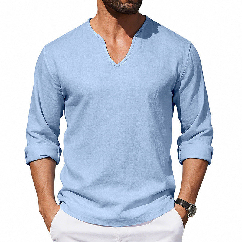 Men's V-Neck Plus-Size Long-Sleeve T-Shirt